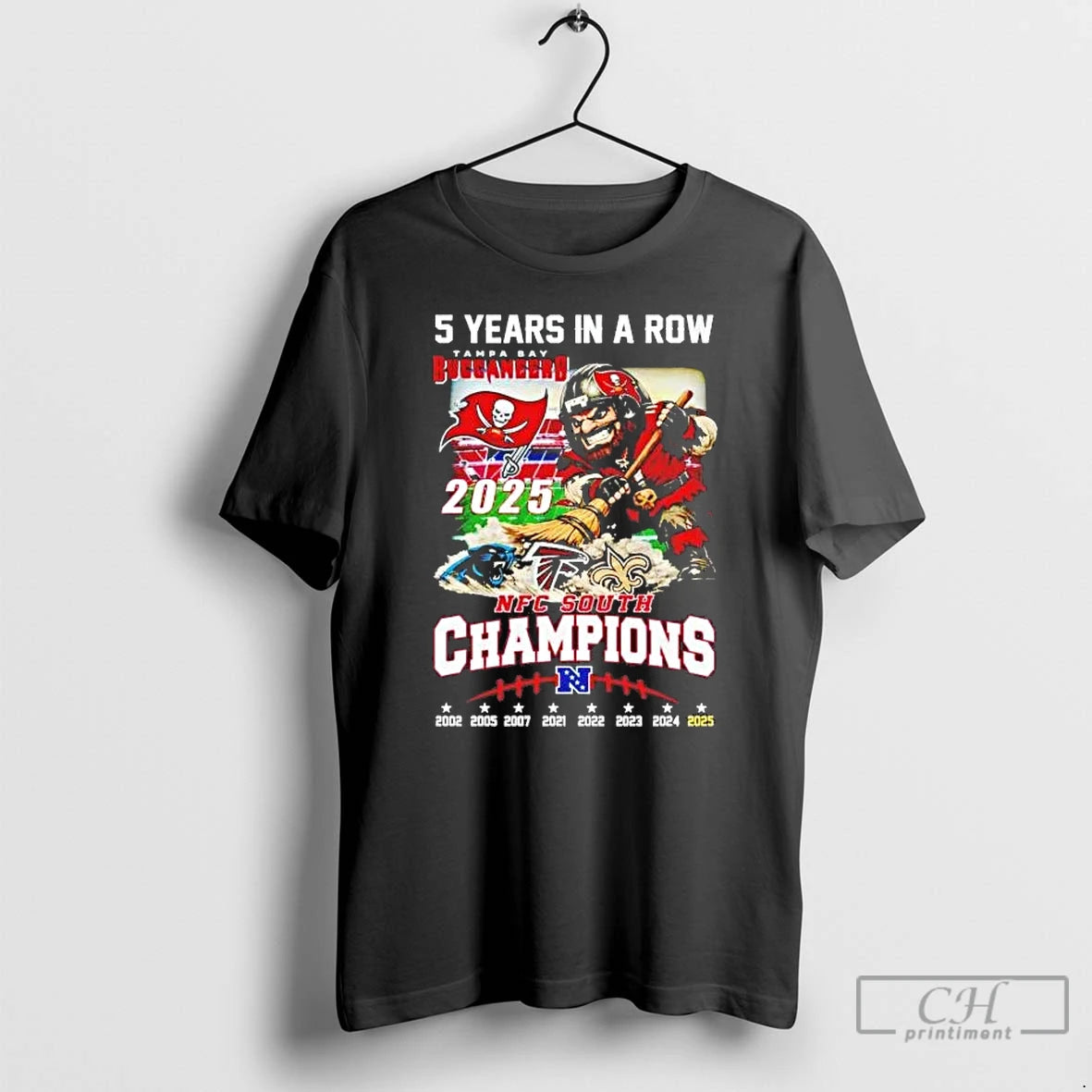 Premium Tampa Bay Buccaneers 5 Years In A Row 2025 Nfc South Champions T Shirts Hoodie, Sweatshirt | TeeBloomCo.com
