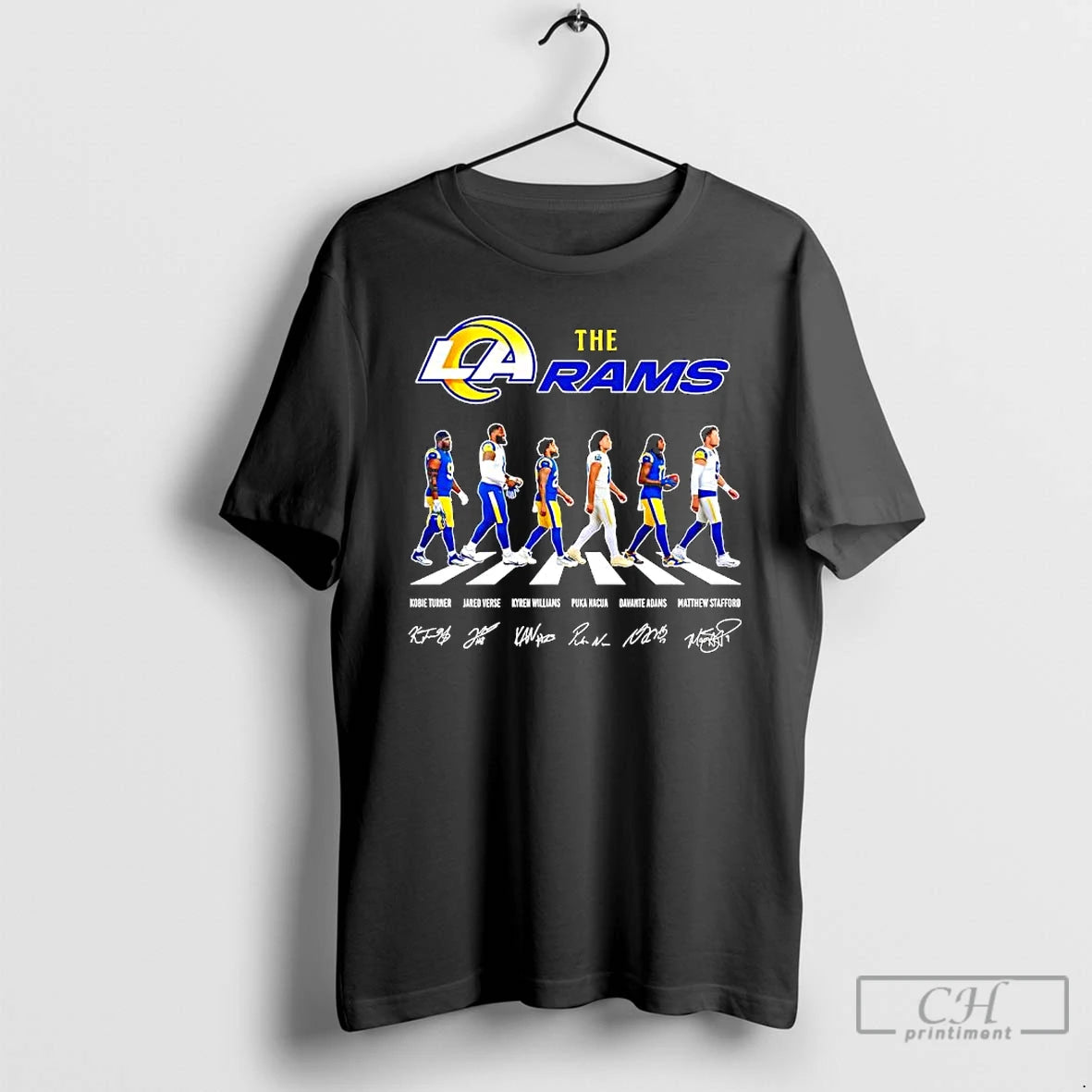 Premium The La Rams Featuring Player Signatures And Names Abbey Road T-Shirts, Hoodie, Sweatshirt | TeeBloomCo.com