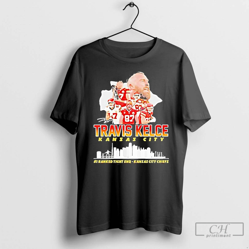Premium Travis Kelce Kansas City Chiefs City Skyline Signature T-Shirts, Hoodie, Sweatshirt | TeeBloomCo.com