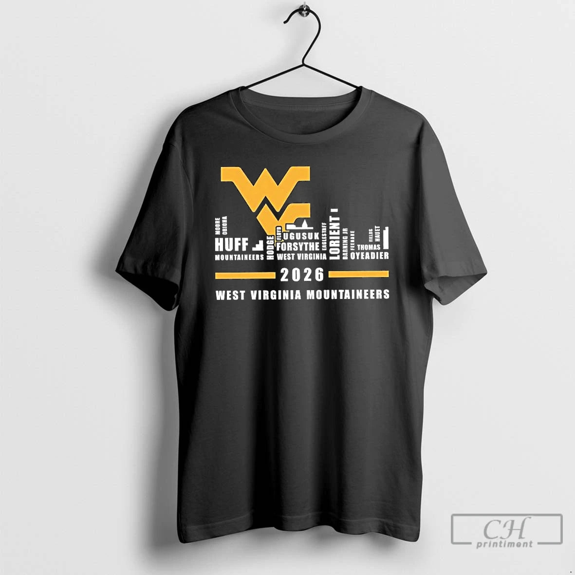 Premium West Virginia Mountaineers 2026 Players Names City Skyline Tee Hoodie, Sweatshirt | TeeBloomCo.com