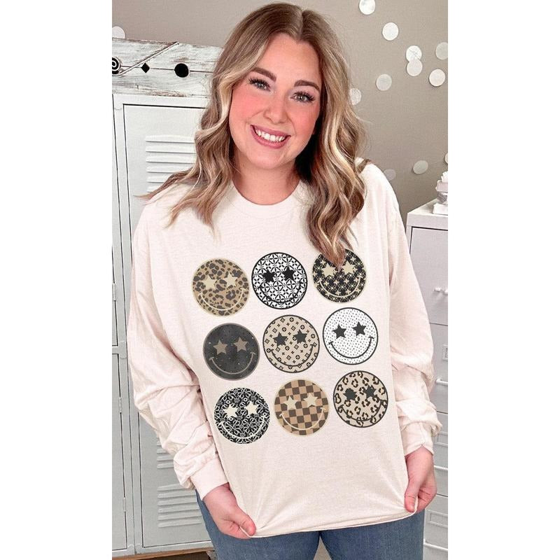Preppy Smiley Graphic Long Sleeve T-Shirt Hoodie, Sweatshirt | TeeBloomCo.com