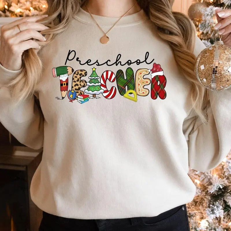 Preschool Teacher Christmas Sweatshirt, Christmas Preschool Teacher, Toddler Teacher, Infant Teacher, Teacher Christmas...