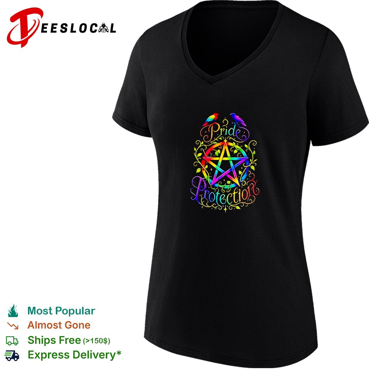 Pride protection rainbow pentagram birds colorful graphic shirt