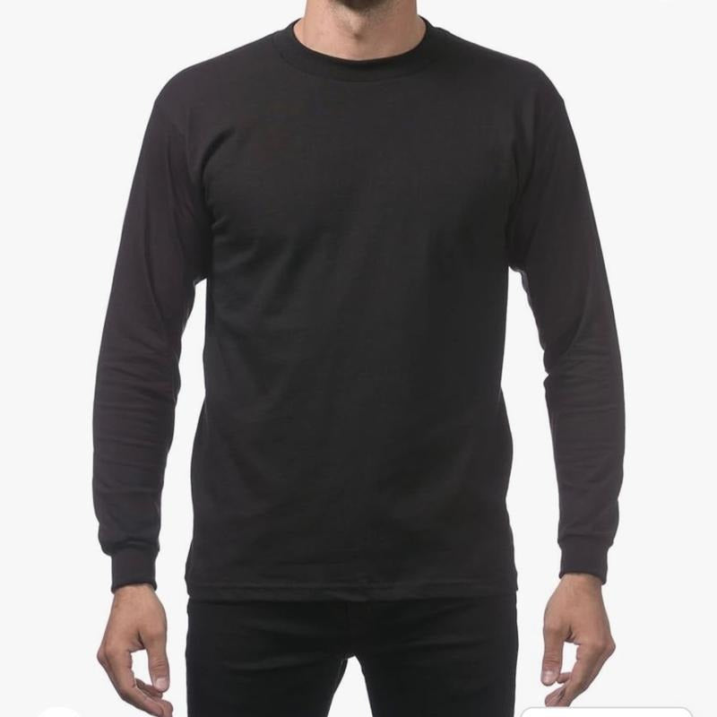 Pro Club Heavyweight Cotton Long Sleeve Crew Neck T-Shirt Casual Crewneck Classic Top Man Hoodie, Sweatshirt | TeeBloomCo.com
