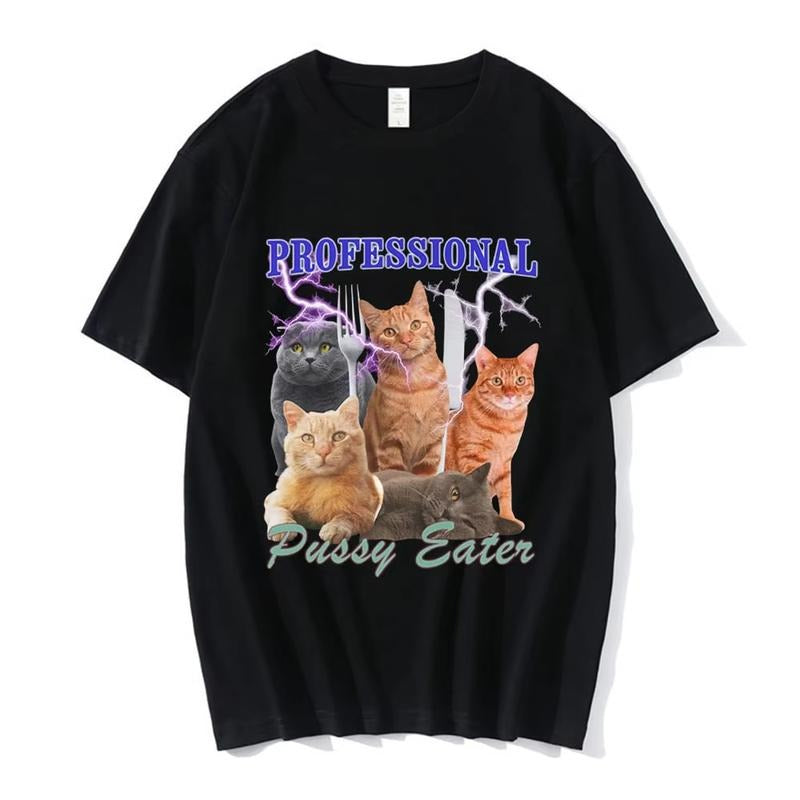 Professional Pusssy Eater Funny Cat Lover T Shirt Men's Clothing Fashion T-shirts Cotton Casual Oversized Short Sleeve T...