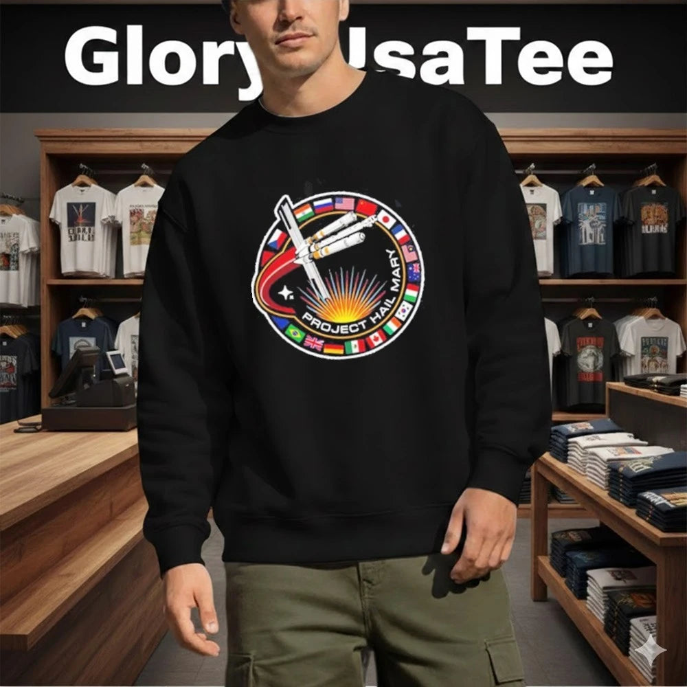 Project Hail Mary Spaceship With Nation Flags Mission Patch T-Shirt