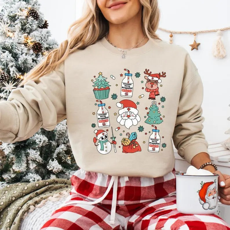 Propoful Nurse Christmas Sweatshirt, Santa Nurse Christmas Shirt, ICU ER Nurse Shirt, Xmas Nurse Life Tee, Nurse Gifts,...