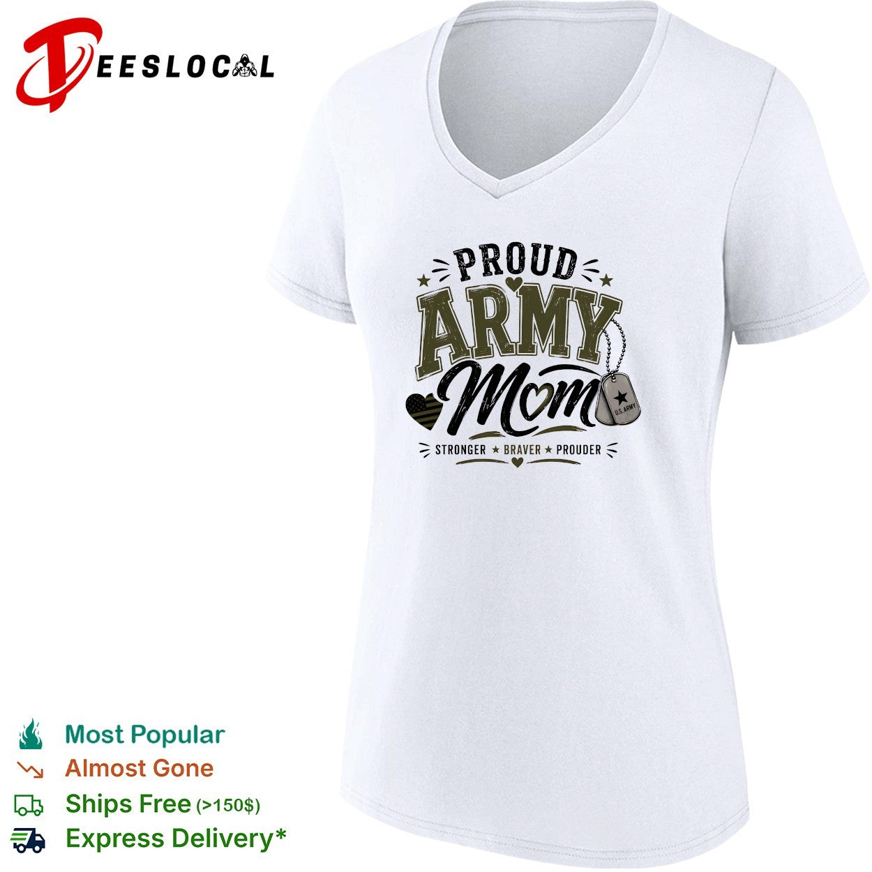 Proud Army Mom stronger braver prouder dog tags emblem art shirt