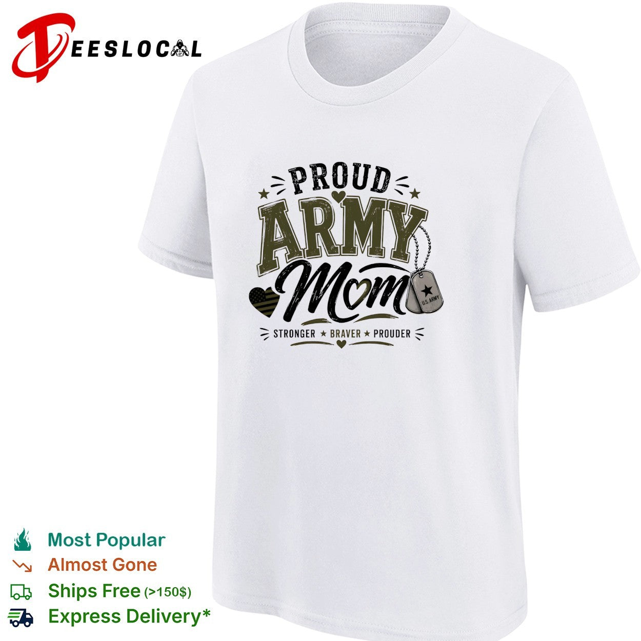 Proud Army Mom stronger braver prouder dog tags emblem art shirt