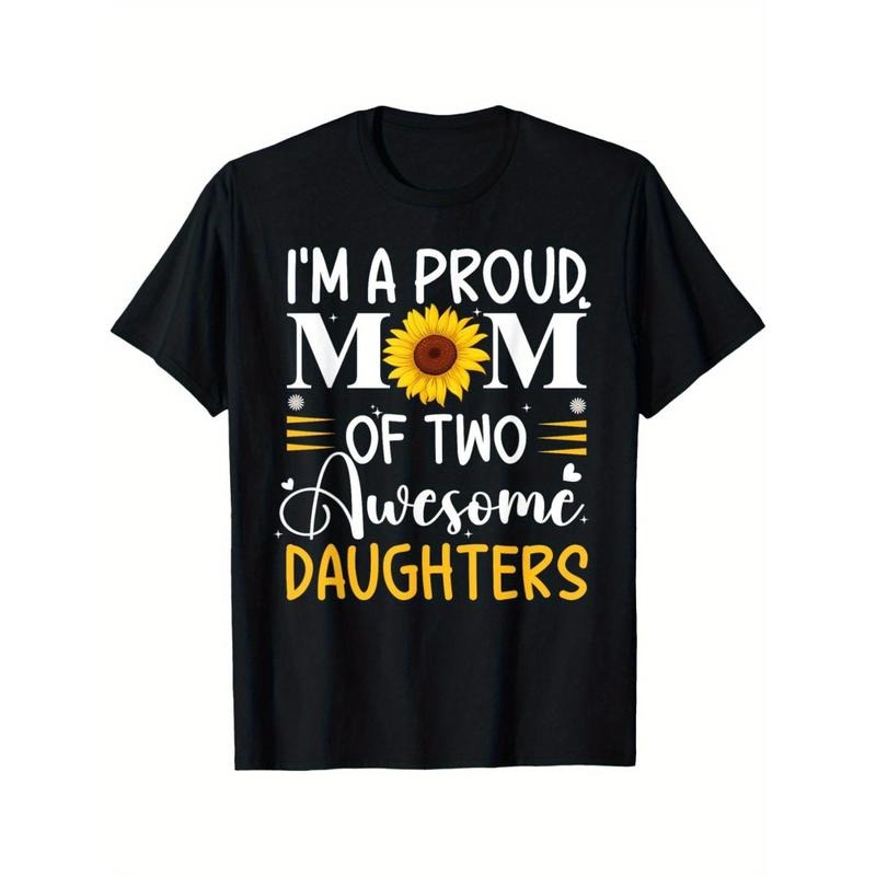 Proud Mother of Two Daughters-Mother'S Day Cotton T-shirt, round Neck, Machine Washable, Women's, Casual Style, Regular...