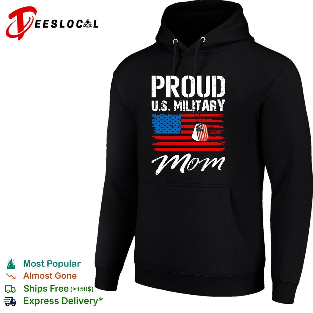 Proud US Military Mom USA flag dog tags distressed patriotic art shirt