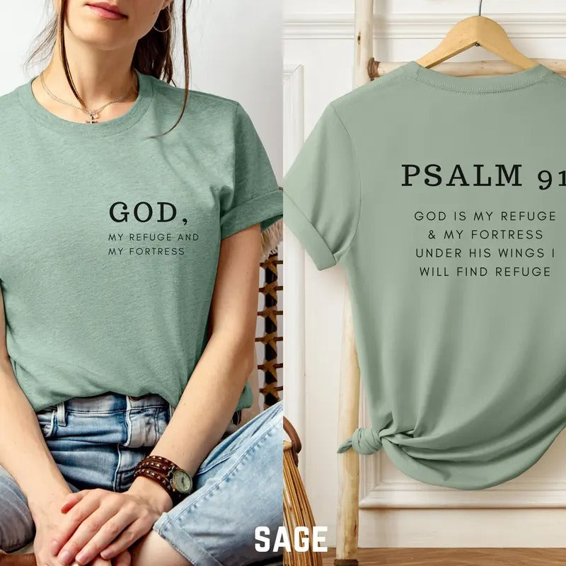 Psalm 91 Shirt Minimalist Christian Shirt Bible Verse Faith Based Apparel Gift Hoodie, Sweatshirt | TeeBloomCo.com