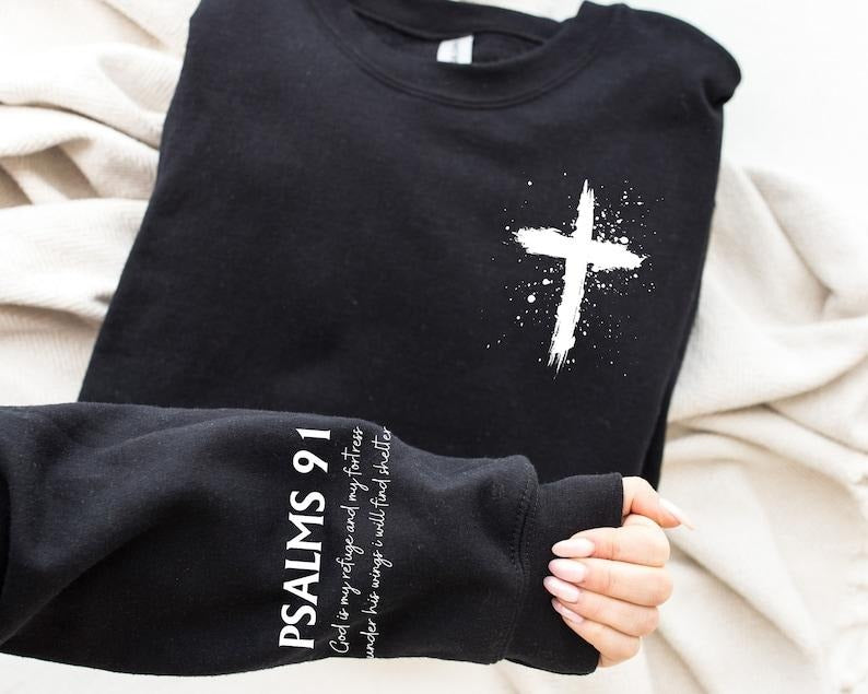 Psalms 91 Sleeve Print Sweatshirt,, Women's Christian Sweatshirt, Religious Gifts for Mother's Day, Bible Verse Shirts,...