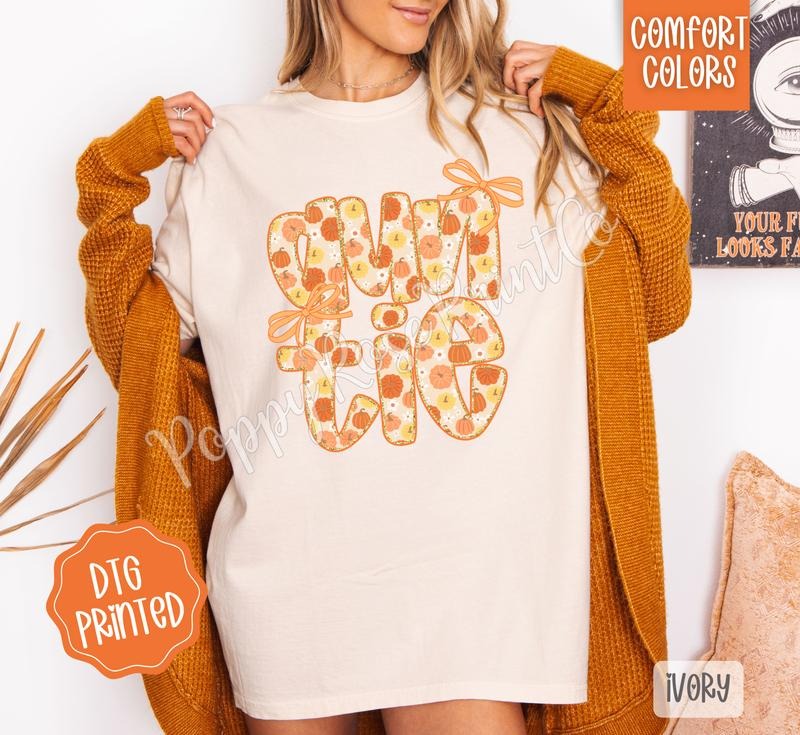 Pumpkin Auntie Shirt Comfort Colors, Trendy Fall Tshirt Hoodie, Sweatshirt | TeeBloomCo.com