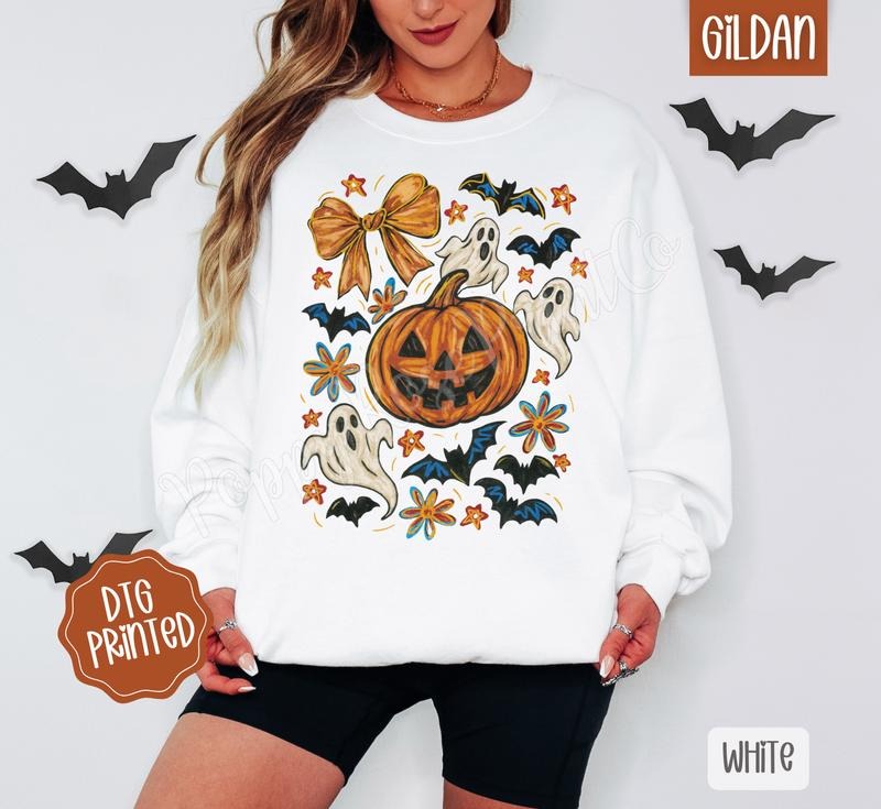 Pumpkin Floral Collage Sweatshirt, Trendy Halloween Crewneck T-Shirts, Hoodie | TeeBloomCo.com