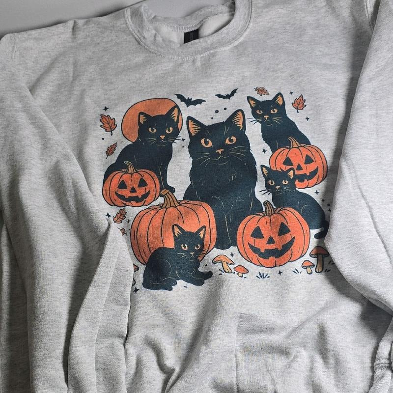 Pumpkins & Cats Spooky Graphic Tee or Sweatshirt Hoodie | TeeBloomCo.com