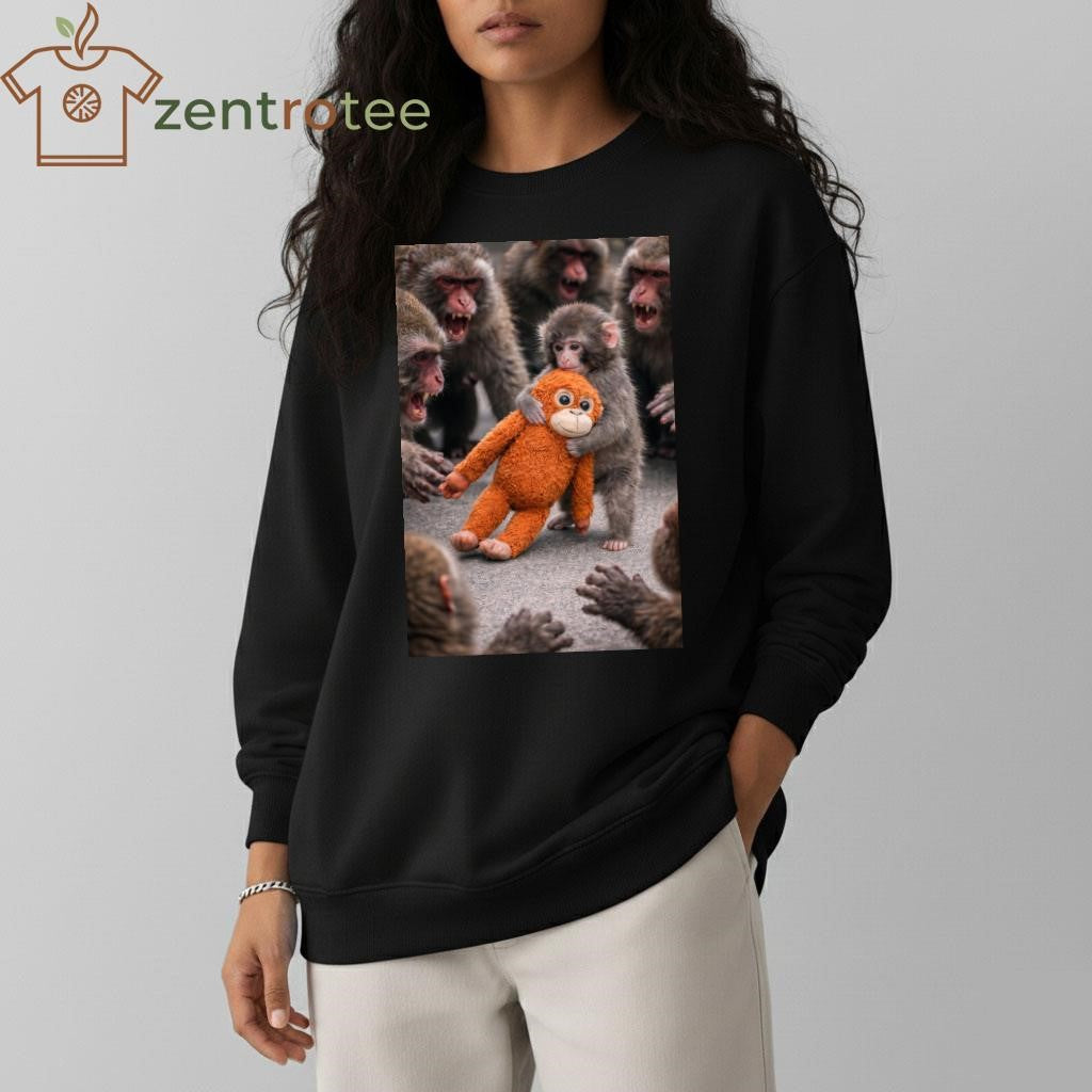 Punch Baby Monkey Hug Plush Toy and angry shirt