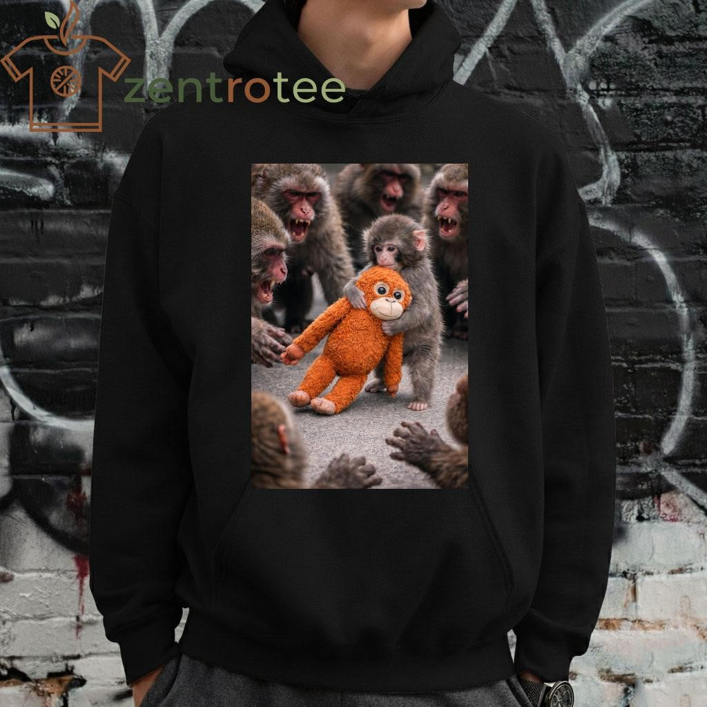 Punch Baby Monkey Hug Plush Toy and angry shirt