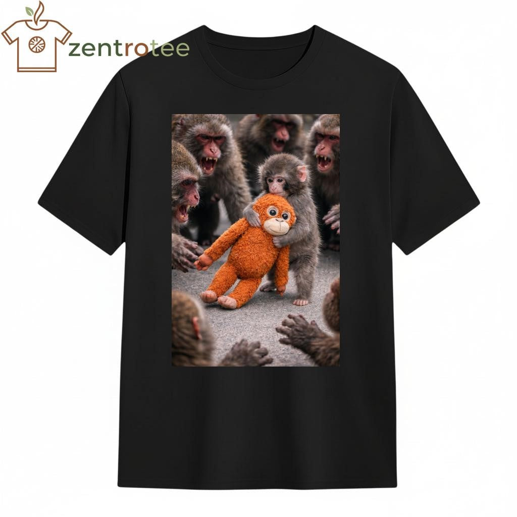 Punch Baby Monkey Hug Plush Toy and angry shirt