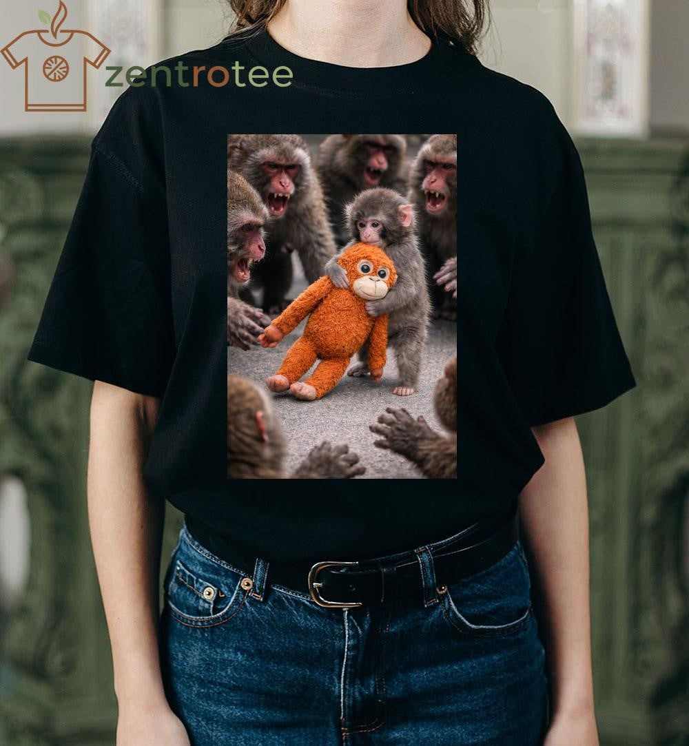 Punch Baby Monkey Hug Plush Toy and angry shirt