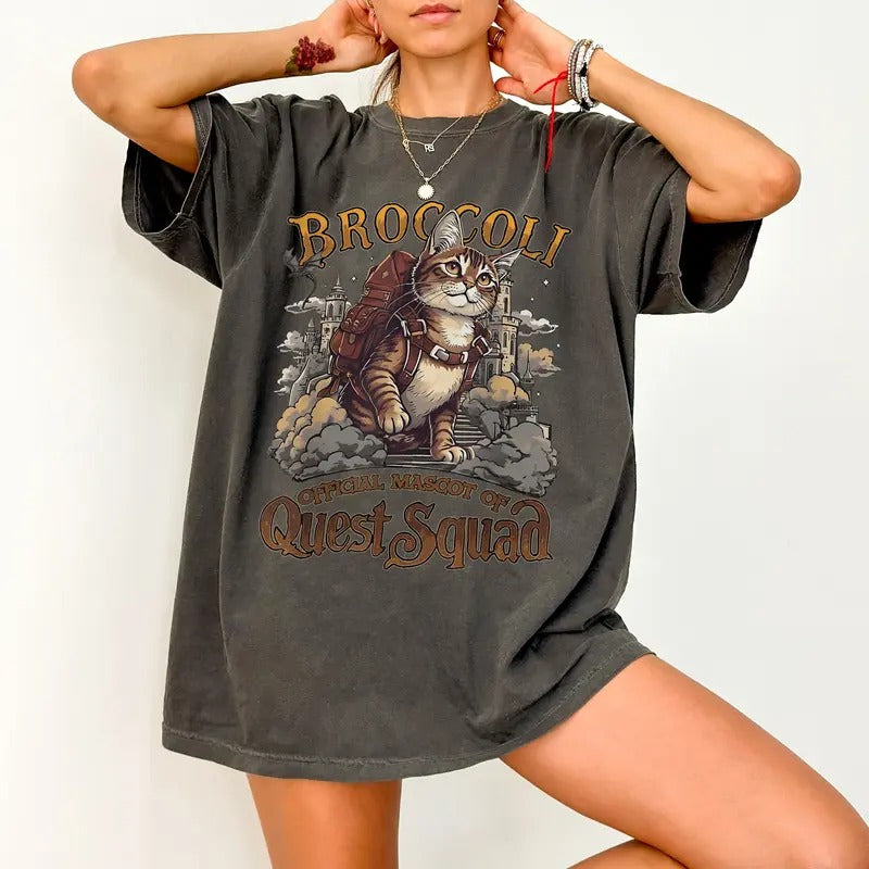 Quest Squad Broccoli T-Shirt, Onyx Storm Shirt, Broccoli Cat Shirt, Fourth Wing Merch, Violet Sorrengail, Bookish Gift...