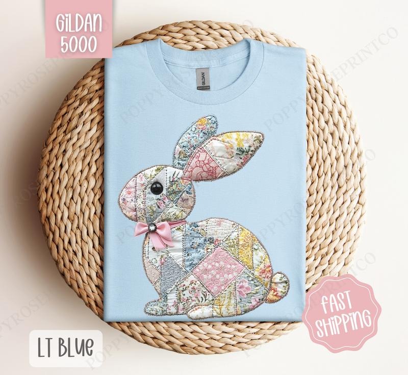 Quilted Bunny Gildan Shirt, Cute Easter Tshirt, Trendy Bunny Tee Hoodie, Sweatshirt | TeeBloomCo.com