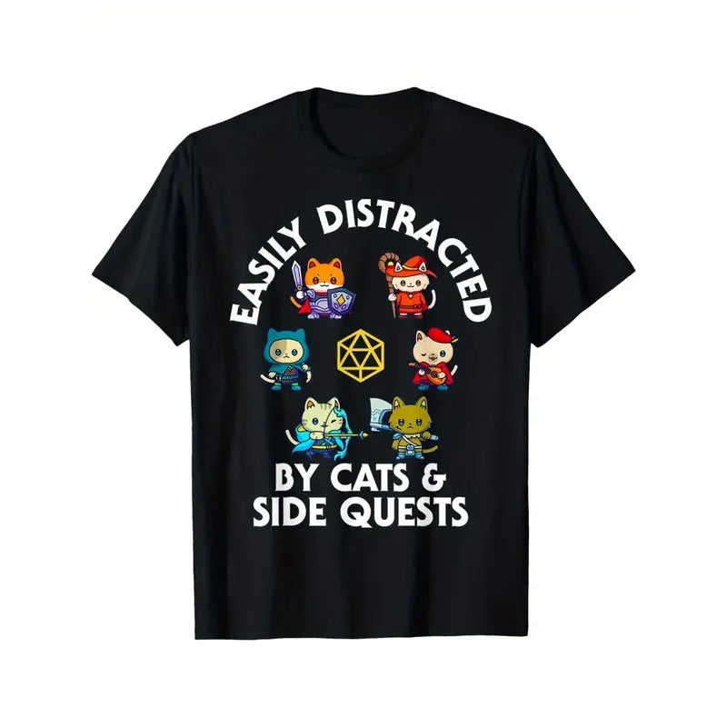 RPG Gamer Cats Side Quests D20 Dice Nerdy Cat Men Women Kids T-Shirt Made in USA Hoodie, Sweatshirt | TeeBloomCo.com