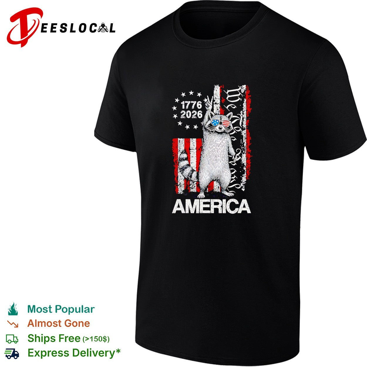 Raccoon 1776-2026 America We The People vintage USA flag patriotic celebration shirt