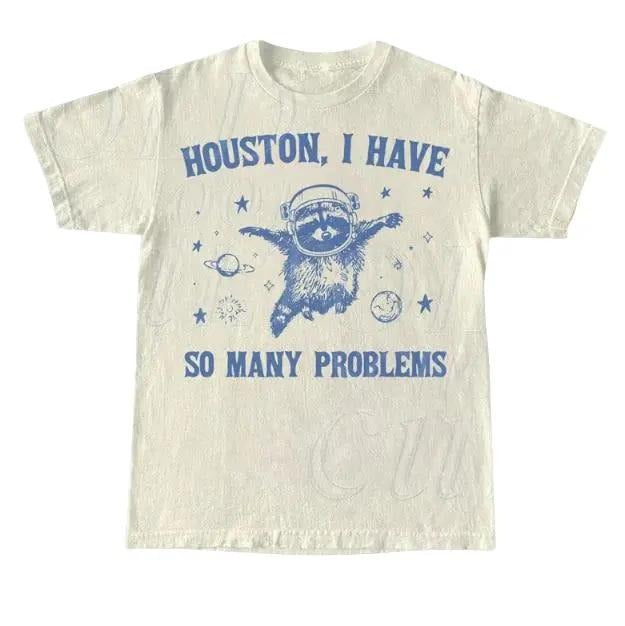 Raccoon In Space Retro 90s Graphic T-Shirt, Funny Galaxy Graphic T-shirt, Problems Gag Moon 90s Shirt, Vintage Animal Gag...