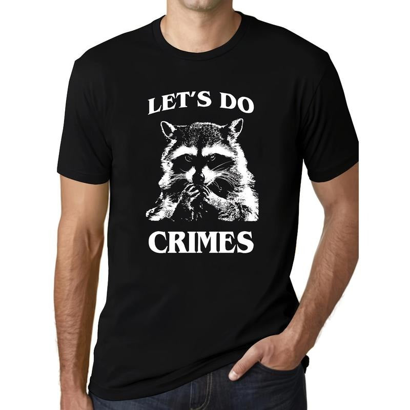 Raccoon Print T-shirt, Men's Casual Street Style Stretch Round Neck Tee Shirt For Summer made in usa Hoodie, Sweatshirt