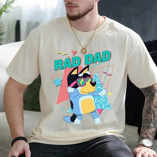 Rad Dad Bluey Shirt, Retro Bluey Cool Dad Club Shirt, Bluey Bandit Rad Dad Shirt, Bluey Dad Bluey Family Shirt Dad...