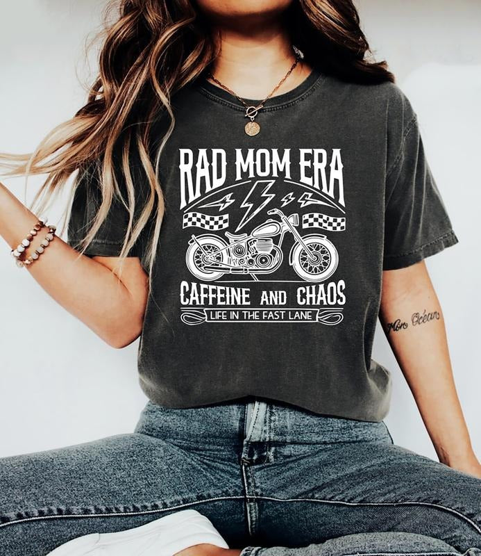 Rad Mom Era T-Shirt, Caffeine And Chaos Tee Shirt, Motorcycle Mom Sweatshirt, Trendy Mom Biker Shirt, Rad Mom Sweater,...