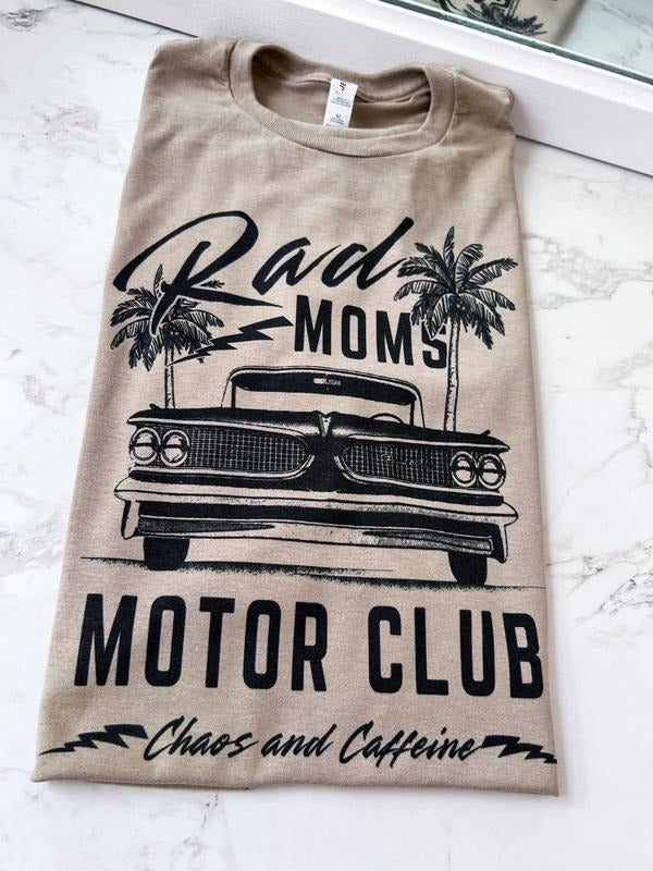 Rad Moms Motor Club Caffeine and Chaos Motorcycle Short Sleeve Graphic Tee Unisex Screen Printed T-Shirt Womenswear...