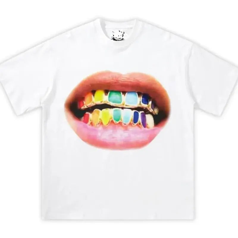 Rainbow Grillz Mouth Boxy Cotton Tee Shirt Hoodie, Sweatshirt | TeeBloomCo.com