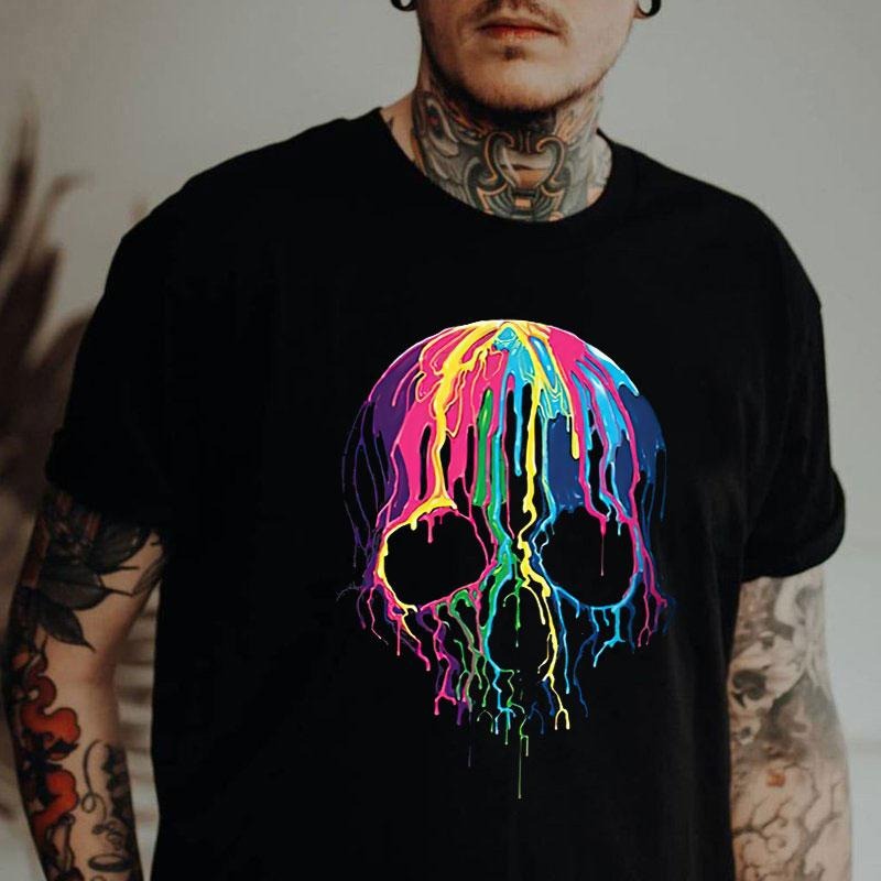 Rainbow Pigment on the Skull Black Print T-Shirt Hoodie, Sweatshirt | TeeBloomCo.com