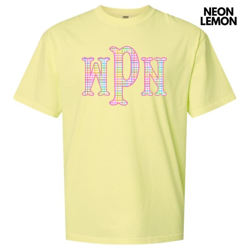 Rainbow Plaid Monogram Comfort Colors T-Shirt 'NLB' Hoodie, Sweatshirt | TeeBloomCo.com