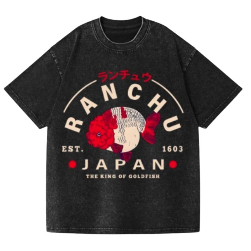 Ranchu the King of Goldfish Vintage Wash Japanese Design T-Shirt Womenswear Streetwear Summer Crewneck Tshirt Hoodie,...