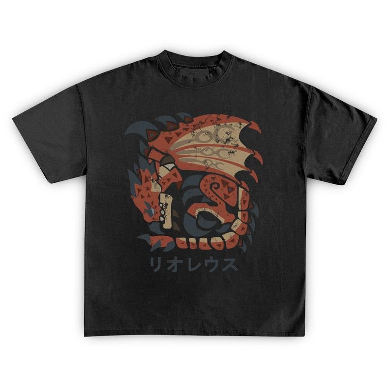 Rathalos Monster Kanji T-shirt | MHW Hunter Gaming Rise Fan Art Sunbreak Unisex Iceborne World Gamer Geek Gift Hoodie,...