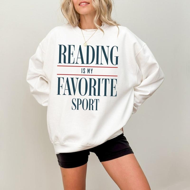 Reading Is My Favorite Sport Sweatshirt , Book Lover Gift , Cozy Bookworm Crewneck , Funny Quote Oversized Pullover for...