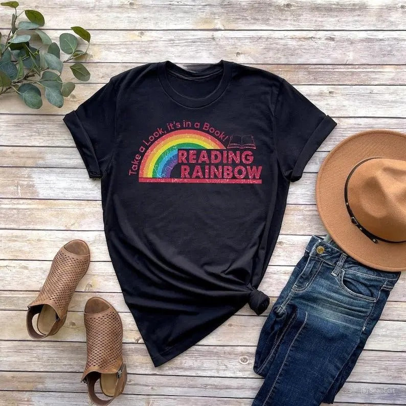 Reading Rainbow Shirt, Retro Librarian Shirts, Teacher Appreciation Shirt, Book Lover Gift, Bookworm Tee, teacher tshirts...