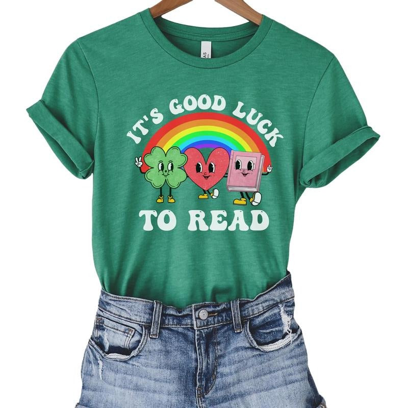 Reading Shirt, St. Patrick's Day Librarian Shirt, Reading Teacher Shirt, Library Tshirt, Book Lover Shirt, Retro Bookish...