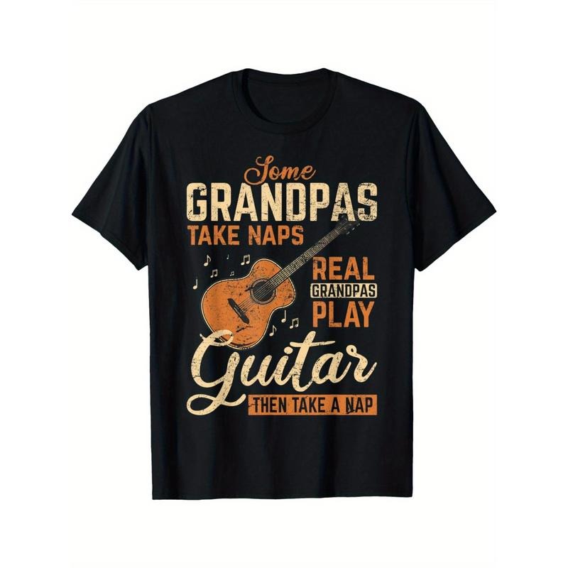Real Grandpas Play Guitar Then Take Nap Funny Guitarist Men's Cotton T-shirt with Enduring Round Neck Classic Prints...