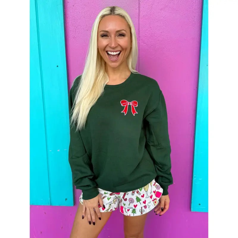Red & Green Embroidered Bow Sweatshirt T-Shirts, Hoodie | TeeBloomCo.com