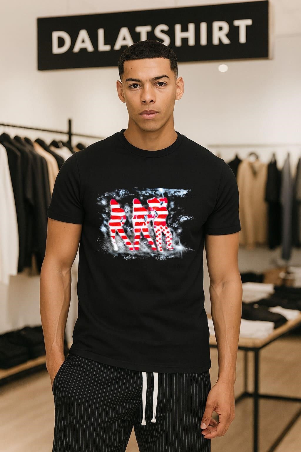 Red And White Striped Silhouettes Stars Graphic Art shirt