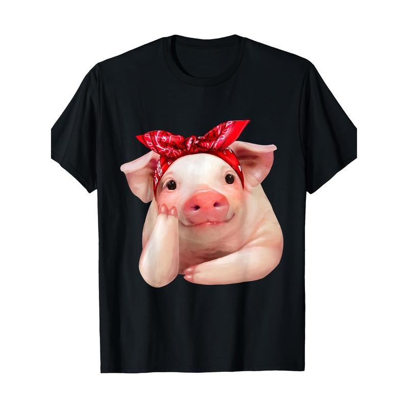 Red Bandanna Pig Funny I Love Piggy T Shirt220g made in usa T-Shirts, Hoodie, Sweatshirt | TeeBloomCo.com