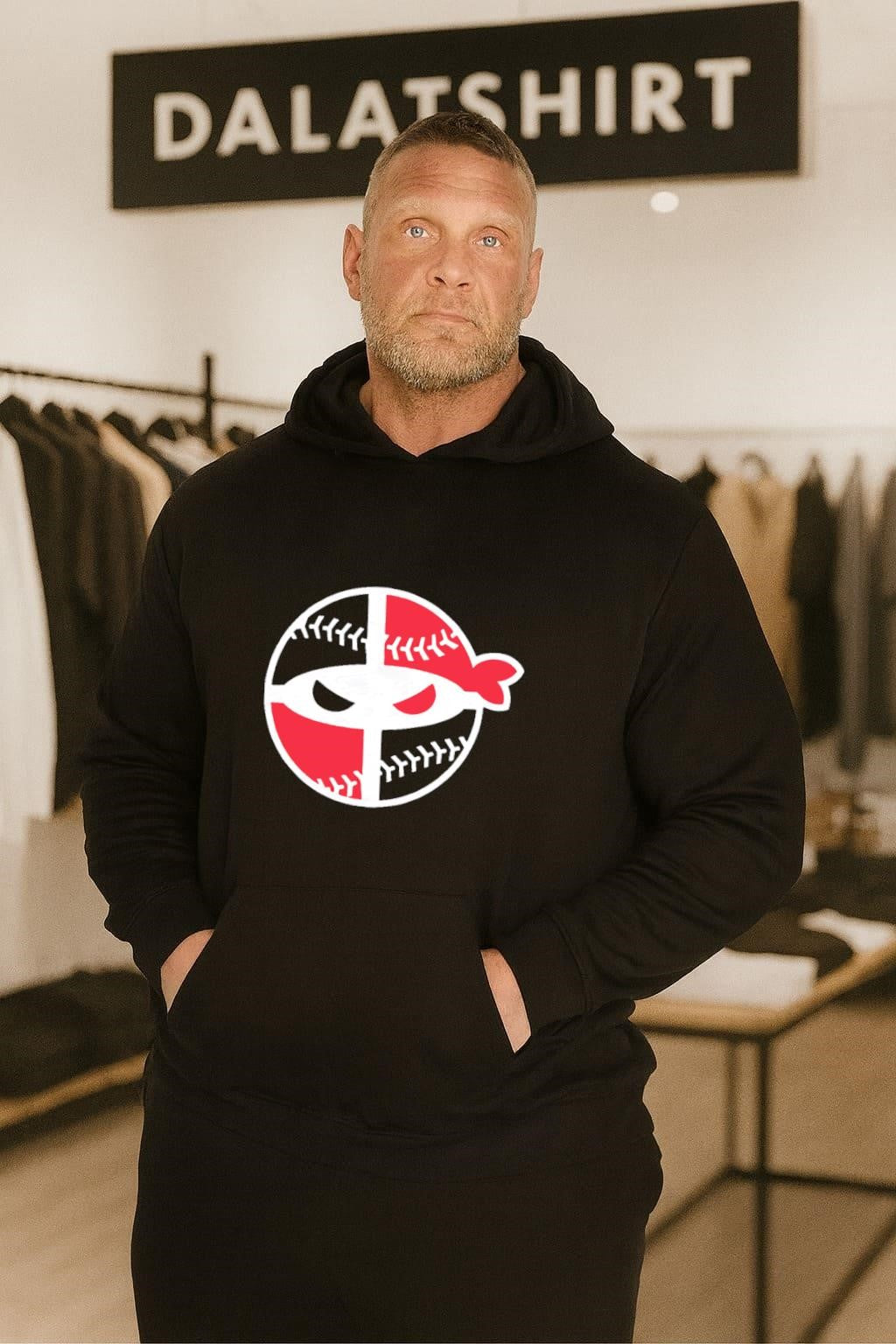 Red Black Ninja Baseball Mask Circular Graphic Sports shirt