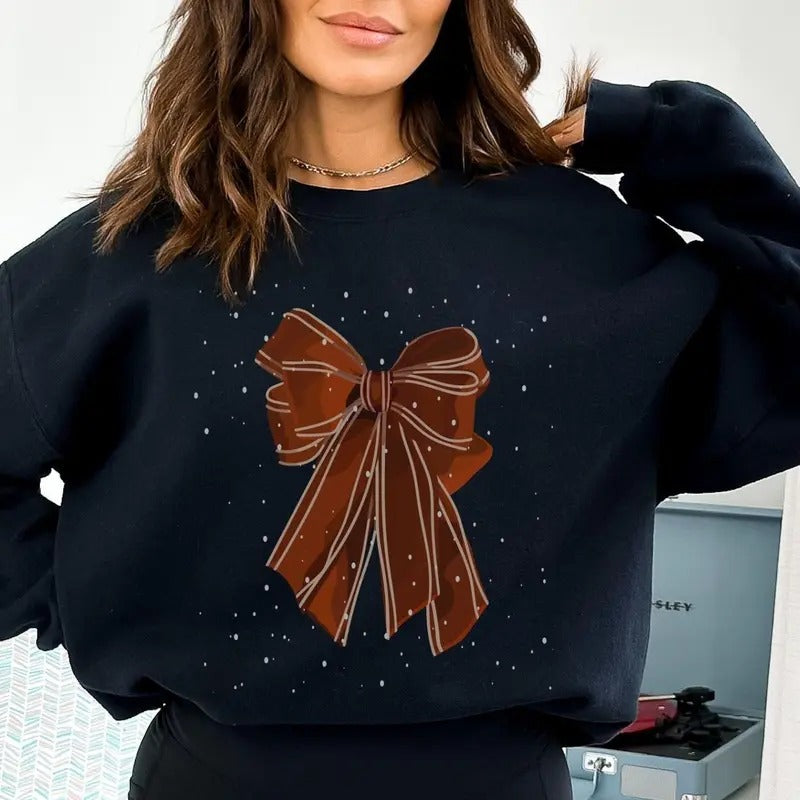 Red Bow Coquette Shirt, Custom Christmas Coquette Bow Sweatshirt, Holiday Xmas Apparel, Christmas Party, Christmas Light...