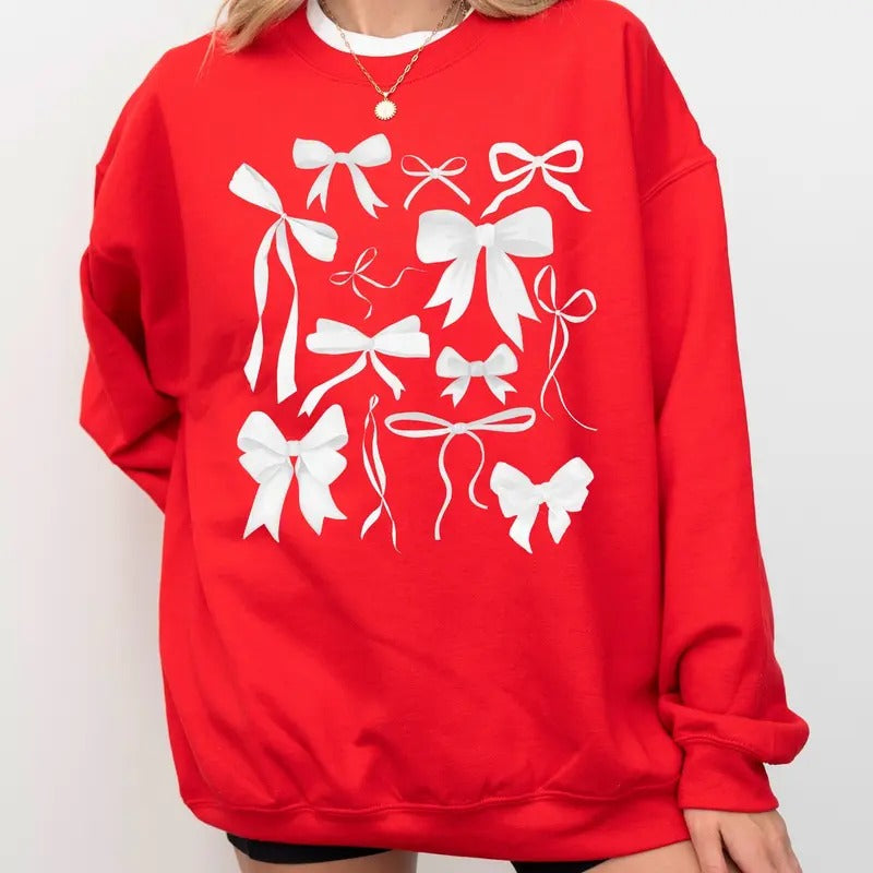 Red Bow Sweatshirt, Coquette Bow Sweatshirt, Red Ribbon Sweatshirt, Silk Ribbon Shirt, Red Bow Crewneck, Valentines...