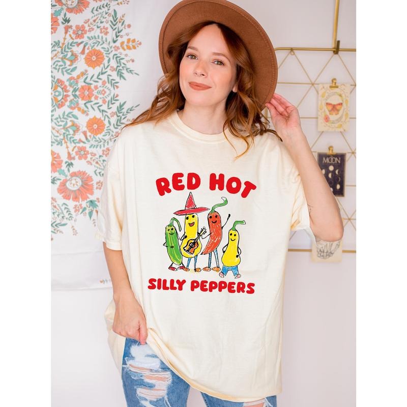 Red Hot Silly Peppers Shirt, Music Band Shirt, Cute Shirts For Women, Sarcastic Chili Pepper Shirt, Music Lover Shirt,...
