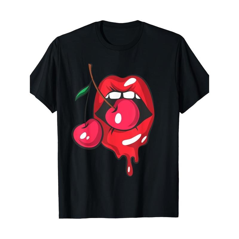 Red Lips and Cherry Sexy Chic Retro Gift T-shirt -100% Cotton Made in USA Hoodie, Sweatshirt | TeeBloomCo.com